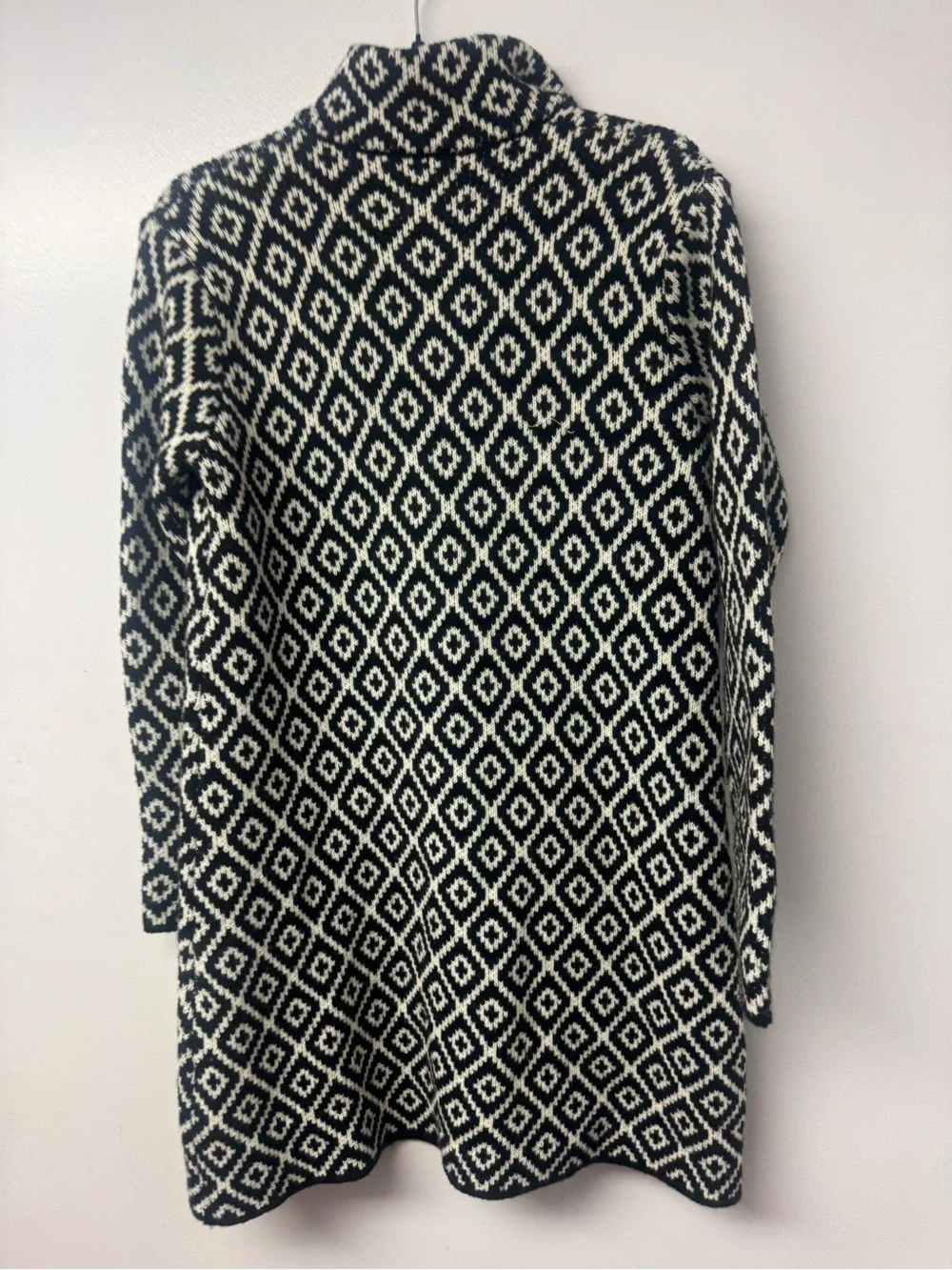 Cocogio Made in Italy Wool Blend Geometric Diamond Knit Cardigan Sweater OS